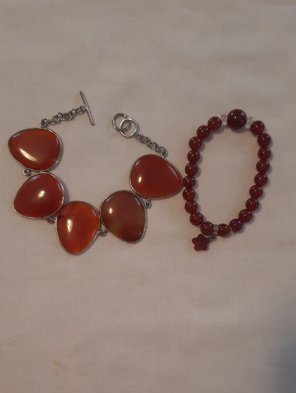 Red Agate Statement Bracelet and Beaded Stretch Bracelet Set